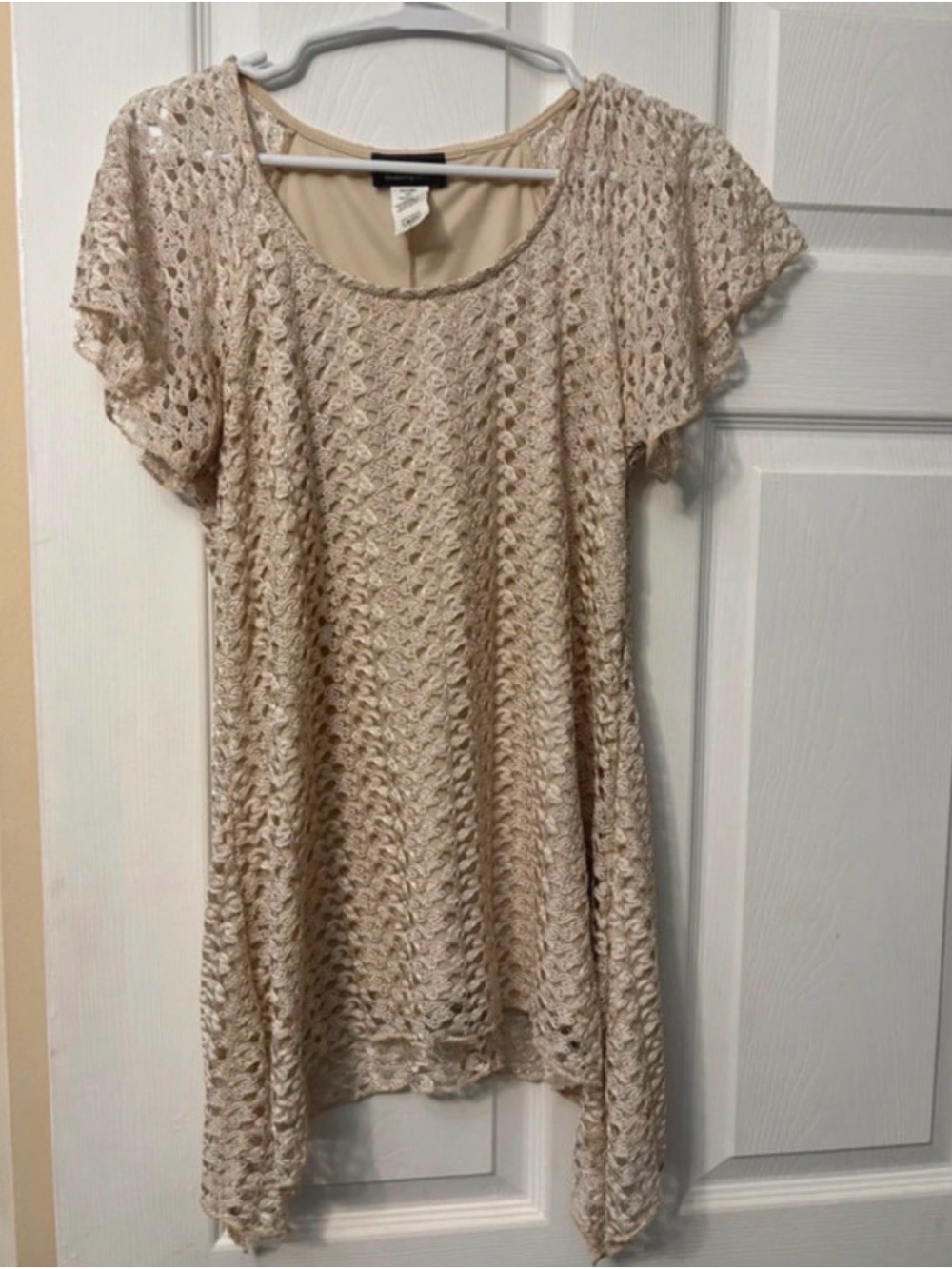 Brittany Black Cream Crochet Layered Short-Sleeve Tunic